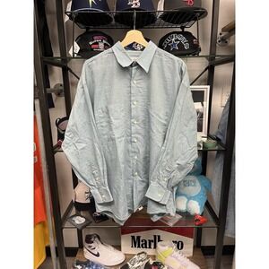 Vintage Burberry's of London Cotton Linen Blend Blue Oxford Shirt Size 16.5 Reg